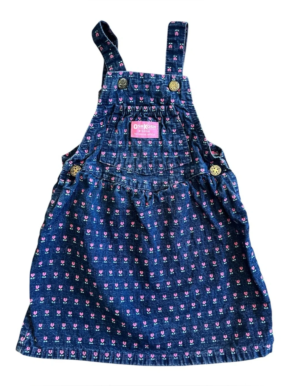 Vintage OshKosh B'gosh Denim Floral Tulip Overalls - Size 4
